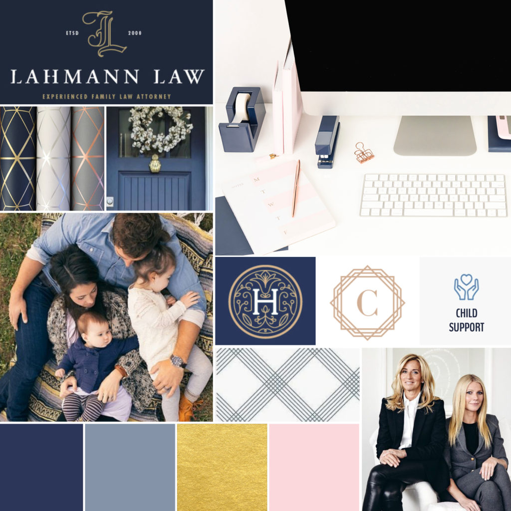 navy & gold mood board for family and juvenile law firm