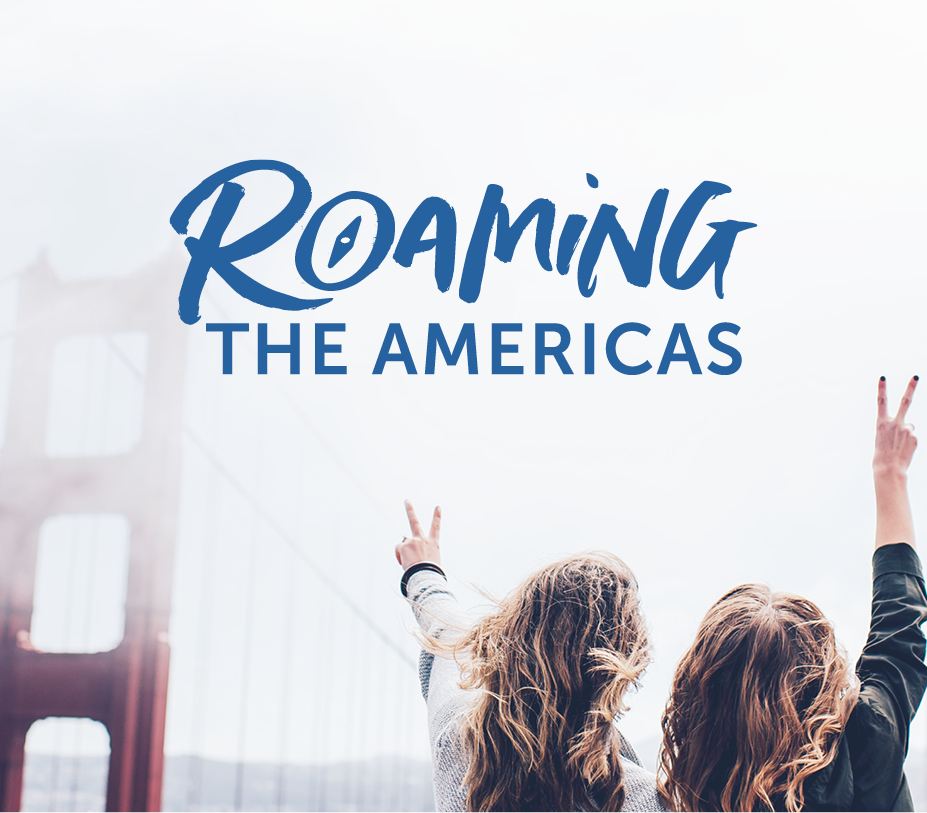 handwritten blue logo design for female travel blogger, Roaming the Americas