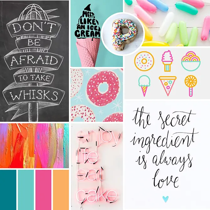 bright & colorful mood board to inspire brand colors