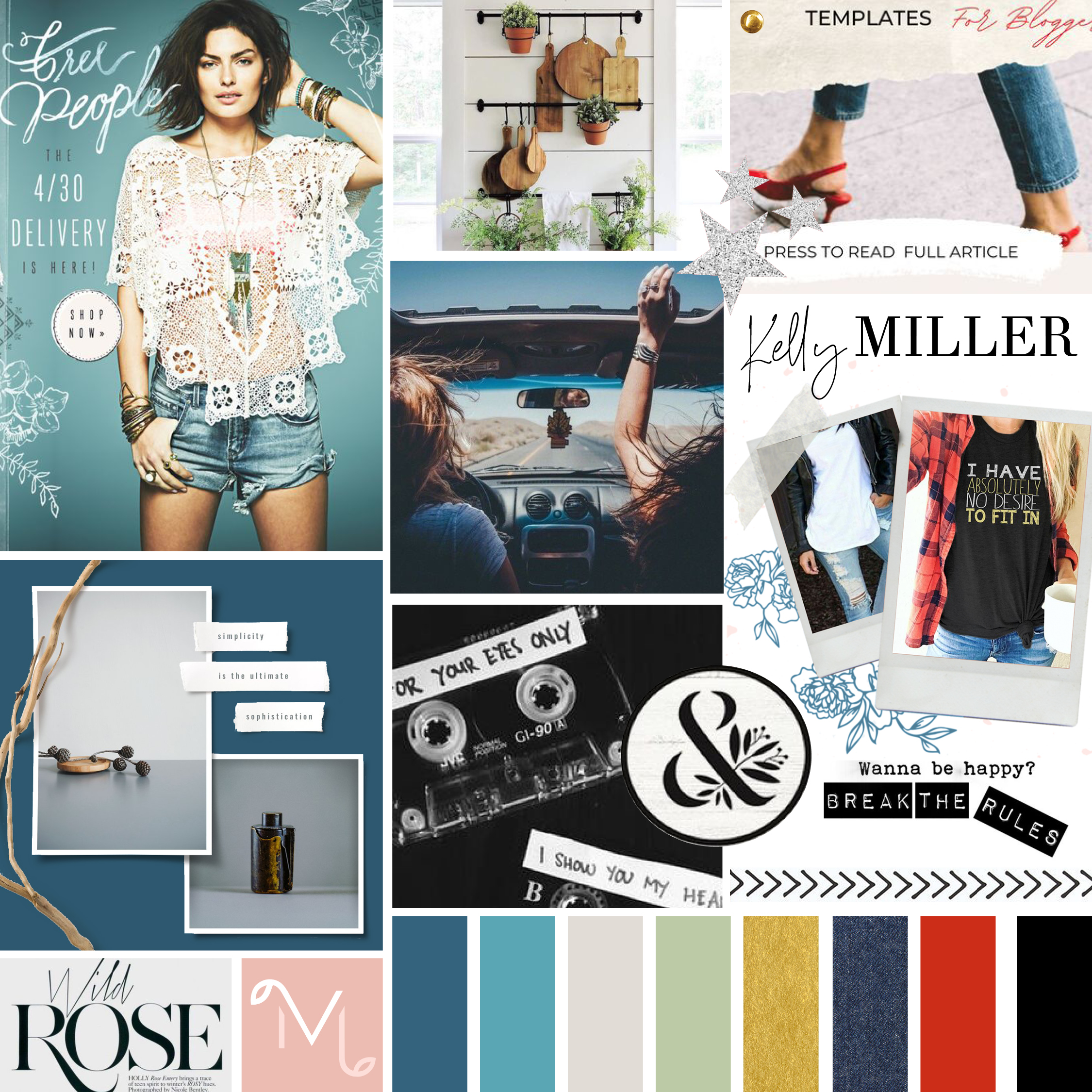 Boho chic & edgy mood board for business coach, Kelly Miller